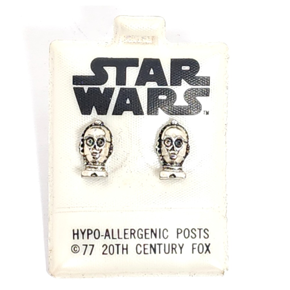 Vintage 1977 Original Star Wars C-3PO Stud Earrings 20th Century Fox‎